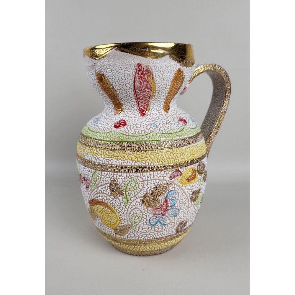 Vintage Fratelli Fanciullacci Italian Pebbled Lava Glaze 6' Pitcher MCM Hand Pai